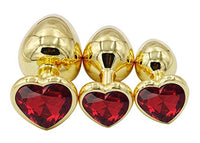 3Pcs Set Luxury Metal Butt Toys Heart Shaped Anal Trainer Jewel Butt Plug Kit S&M Adult Gay Anal Plugs Woman Men Sex Gifts Things for Beginners Couples Large/Medium/Small,Golden Red