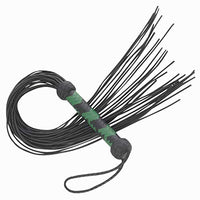 Real Leather Heavy Duty Flogger Sturdy Black & Green Handle 25 Pieces of Tails