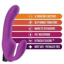 Load image into Gallery viewer, Blush Temptasia - Cyrus - Strapless Strap On Silicone Vibrating Dildo with 10 Powerful Functions Dual Stimulation IPX7 Submersible Waterproof Bullet - Vibrator Sex Toy for Women and Men - Purple
