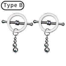 Load image into Gallery viewer, Loloda 2Pcs Non-Piercings Nipple Clamps Clips Breast Nipple Shields Rings with Internal Spike Couple Pleasure Erotic Sex Toy Type B Silver One Size
