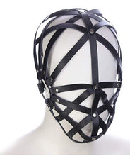 Load image into Gallery viewer, Leather Mask Cross Stripe Restraints Head Mask Couple Sex Bondage Restraints Tool (Medium, Black)
