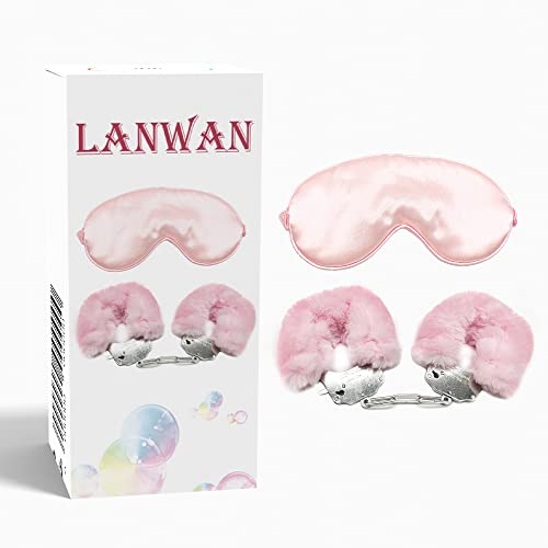 LANWAN Sleeping Mask Steel Handcuffs with 2 Keys Plush Handcuffs Double Lock for Sport Durable Cuffs Kit (Pink)