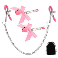 Nipple Clamps Set of 3, Nipple Clamps with Bow-knot Pendant, Breast Massage Nipple Clips, Nipple Toys for Own Use or Couple Flirting (Pink)