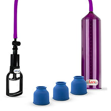 Load image into Gallery viewer, Bundle of 2 Items: LeLuv Vacuum Pump Tgrip Easyop Purple 2.25 Inch x 9 Inch Cylinder Premium Silicone Hose Bundle with 3 Large Sleeves
