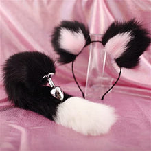 Load image into Gallery viewer, Oligage Cute Ears Headbands with Fox/Rabbit Tail Metal Butt Anal Plug Erotic Cosplay Accessories for Couples (Color : Black Powder Ear-2)
