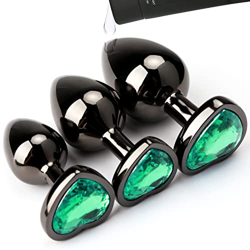 Hisionlee Butt Anal Plug Set, 3PCS Sex Toys Metal Anal Butt Plug Adult Toy with Crystal Diamond Beginner Anal Toy for Male Adult Unisex(Green)