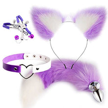 Load image into Gallery viewer, Women&#39;s Fetish Restraint BDSM Faux Fur Cat Ears Hair Anal Plug Tail Sex Toys for SM Cospaly Party Accessory (Purple)
