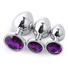 Load image into Gallery viewer, 3 Pcs 3 Size Stainless Steel Diamond Jeweled Toys - Adult Plug Toys Set - Anal Trainer Toys (Dark pueple)
