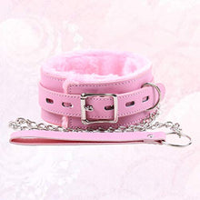 Load image into Gallery viewer, Choker Collar Fur Line Necklace Leash Adjustable Chain Role Play Restraints Props (Pink)
