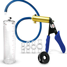 Load image into Gallery viewer, LeLuv Ultima Blue Premium Penis Pump Ergonomic Silicone Grip, Uncollapsable Hose w/Silicone Sleeve &amp; Cock Rings - 9&quot; x 2.25&quot;
