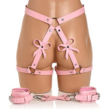 Load image into Gallery viewer, STRICT Pink Bondage Harness With Bows for Women, Men, &amp; BDSM Couples, Vegan Leather Restraints for Subs - Medium Large, Pink.
