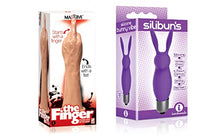 Load image into Gallery viewer, Sexy, Kinky Gift Set Bundle of Massive The Finger Fister Dildo and Icon Brands Silibuns, Silicone Bunny Bullet, Purple
