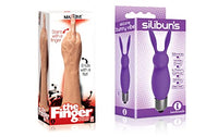 Sexy, Kinky Gift Set Bundle of Massive The Finger Fister Dildo and Icon Brands Silibuns, Silicone Bunny Bullet, Purple