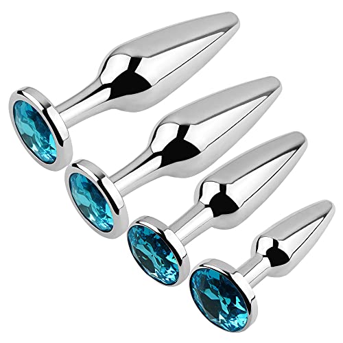 4 PCS Metal Silvery Butt Plug Set with Jewelry Base Adult Sex SM Toys Stainless Steel Anal Plug Kit for Couple(A)