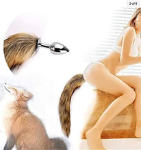 Load image into Gallery viewer, Cat Tail but Plug/Fox Tail Anal Plug Toy, with Sexy cat Ears Cosplay Party Exotic Sensational Toy Set Animal Furry Tail and Ears (Brown White
