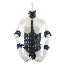 Load image into Gallery viewer, Bondage Restraints Suit - Waist Corset with Neck Collar and Wrist Cuffs (Medium, Black)
