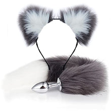 Load image into Gallery viewer, LSCZSLYH Fox Tail Anal Plug Cat Rabbit Ears Headbands Set Feather Anals Plug Anus Stimulate Adult Erotic Accessories (Color : Gary White Set)
