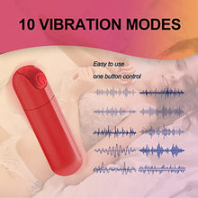 Load image into Gallery viewer, Bullet Vibrator Vibrator Clitoris &amp; G-Spot Nipple, G Spot Dildo Vibrators Clitorals Stimulator with 10 Modes, Adult Sex Toy Vibrator for Women Couple USB Rechargeable, Waterproof Massager,Red
