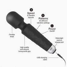 Load image into Gallery viewer, Female Vibrator, G-Spot &amp; Sex Toy, 20 Modes &amp; 8 Speeds Wand Massager, Quiet, Waterproof , USB Rechargeable Vibrator, Hand-Held Cordless Sex Toys Vibrator for Her Pleasure, Female Adult Toy - Black
