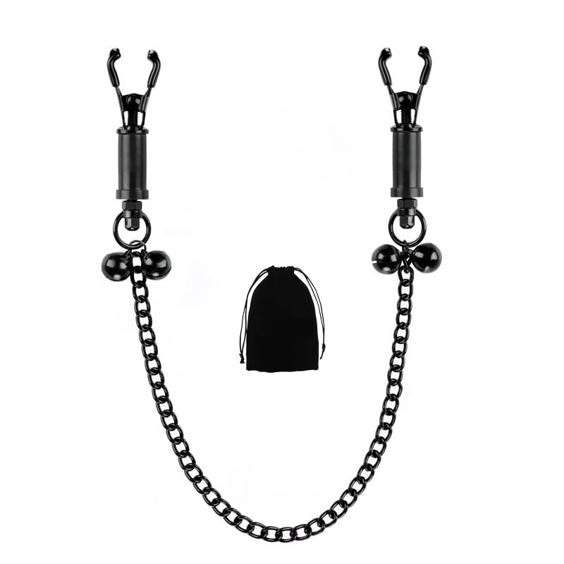 Sexy Nipple Clamps with Chain, Labia Clitoris Nipple Clips for Women Men Pleasure, Nipple Clamps Non Piercing Nipple Toys for Own Use or Flirting (Black-C)