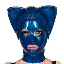Load image into Gallery viewer, Latex Hood mask Women Double Layer Full Cover Mask With Studded Zipped Latex Mask (XXL, Metallic blue)
