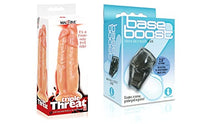 Sexy, Kinky Gift Set Bundle of Massive Triple Threat 3 Cock Dildo and Icon Brands Base Boost - Black, Cock & Balls Sleeve