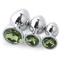 3 Pcs 3 Size Stainless Steel Diamond Jeweled Toys - Adult Plug Toys Set - Anal Trainer Toys (Light Green)