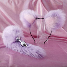 Load image into Gallery viewer, Oligage Cute Ears Headbands with Fox/Rabbit Tail Metal Butt Anal Plug Erotic Cosplay Accessories for Couples (Color : Black Powder Ear-2)
