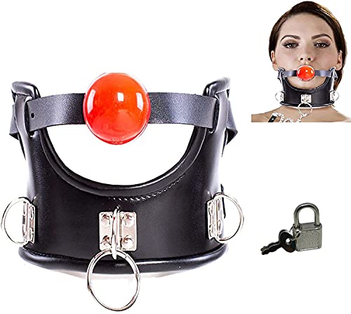 MFMYEE Bondage Harness with Fetish BDSM Silicone Ball Gag Professional Bondage Leather Collar Padded Collar Neck Corset