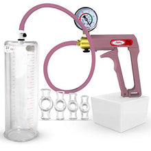Load image into Gallery viewer, LeLuv Maxi Purple Plus Vacuum Gauge Premium Uncollapsable Silicone Hose Penis Pump Bundle with 4 Sizes of Constriction Rings 9 inch x 3 inch Cylinder
