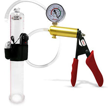 Load image into Gallery viewer, LeLuv Ultima Vibrating Penis Pump Red Ergonomically Padded Silicone Grips with Gauge 12 x 1.50 inch Cylinder
