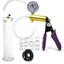 Load image into Gallery viewer, Vacuum Penis Pump Ergonomic Silicone Grip LeLuv Ultima Purple with Gauge + Silicone Sleeve &amp; Cock Rings 9&quot; x 2.125&quot;
