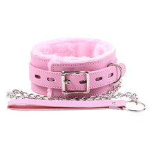 Load image into Gallery viewer, Choker Collar Fur Line Necklace Leash Adjustable Chain Role Play Restraints Props (Pink)
