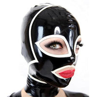 GITDOT Sexy Latex Head Cover Black Latex HeadMask Latex Hood Exposed Eyes Exposed Mouth, Zipper Open for Party Club Wear Role Play