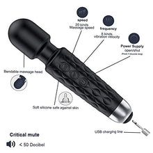 Load image into Gallery viewer, HISIONLEE Vibrator Personal Rechargeable Mini Vibrate Sex Wand Massage 8 Powerful Speeds 20 Vibration Modes Adult for Female Sex Toy Massage (Black)
