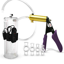 Load image into Gallery viewer, LeLuv Ultima Purple Vibrating Vacuum Penis Pump Ergonomic Silicone Grip &amp; Cylinder w/ 4 Cock Rings - 9&quot; x 3.00&quot;
