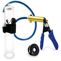 LeLuv Ultima Blue Premium Vibrating Vacuum Penis Pump Ergonomic Silicone Grip, Uncollapsable Hose w/TPR Sleeve - 12