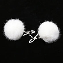 Load image into Gallery viewer, JIAHAO Furry Feather Nipple Clamps Clips Adjustable Rabbit Tail BDSM Sex Toy Unisex (White)
