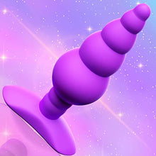 Load image into Gallery viewer, Anal Butt Plug Silicone Gradual Ribbed Anal Bead for Comfortable Long-Term Wear Prostate Massager Sex Toy with T-bar Base &amp; Thin Neck for Men Women Purple TJIJP
