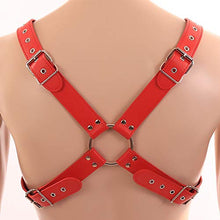 Load image into Gallery viewer, Red Leather Harness for Men, Premium Adjustable Punk Men Body Chest Harness for Clubwear Parties
