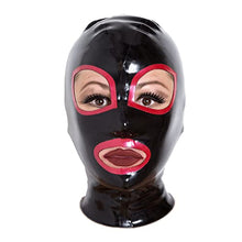 Load image into Gallery viewer, Yilen Latex Hood Mask Holiday Rubber Hoods with Red Trim eyes and lips Latex Mask (L, 0.6mm-zipper)
