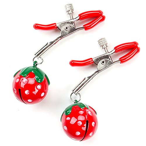 1 Pair Cute Strawberry Nipple Clamps Decorative Nipple Clamps with Bells Nipple Clips for Women Pleasure Adult Sexual Toys for Couples (Large Bell)