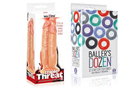Sexy Gift Set of Massive Triple Threat 3 Cock Dildo and Icon Brands Baller's Dozen, 12-Piece TPE Cock Ring Set