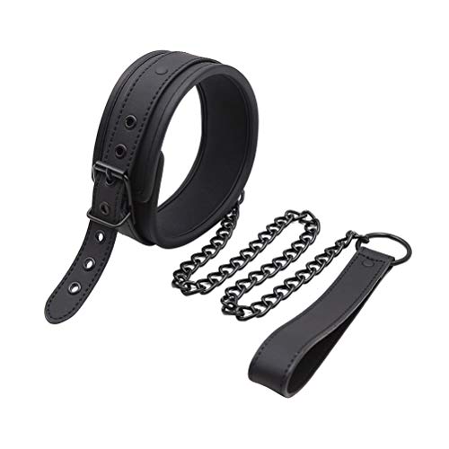 Amosfun Leather Leash Choker Neck Bondage Bed Sexy Harness Restraints for Couples Lovers Black