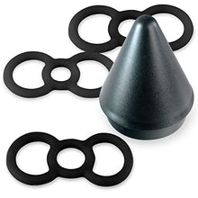 Load image into Gallery viewer, LeLuv Loop Handle Tension Rings Eyro Slippery Black Silicone Bundle with Easyop 2.25 inch Loader Cone .5 inch Through .7 inch Unstretched Diameter 3 Pack Sampler
