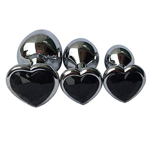 3Pcs Set Luxury Metal Butt Toys Heart Shaped Anal Trainer Jewel Butt Plug Kit S&M Adult Gay Anal Plugs Woman Men Sex Gifts Things for Beginners Couples Large/Medium/Small,Black