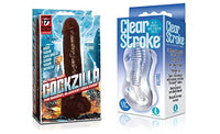 Sexy, Kinky Gift Set Bundle of Cockzilla Nearly 17 Inch Realistic Black Colossal Cock and Icon Brands Clear Stroke - Twister, Masturbator
