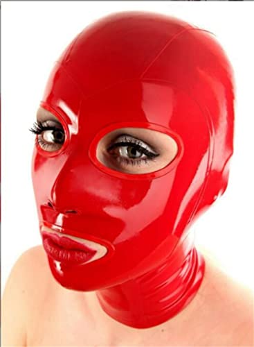 GITDOT Sexy Latex Head Cover Red Latex HeadMask All Inclusive Latex Hood, Zipper Open for Party Club Wear Role Play, Medium