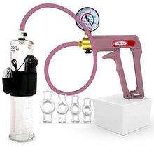 Load image into Gallery viewer, LeLuv Vibrating Premium Penis Pump Uncollapsable Silicone Hose Maxi Purple Plus Vacuum Gauge Bundle with 4 Sizes of Constriction Rings 9 inch x 2.125 inch Cylinder
