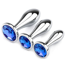 Load image into Gallery viewer, Anal Butt Plug, 3Pcs Set Safety Metal Anal Butt Plug Sex Toy with Crystal Diamond Beginner Anal Toy for Adult Unisex (Blue)
